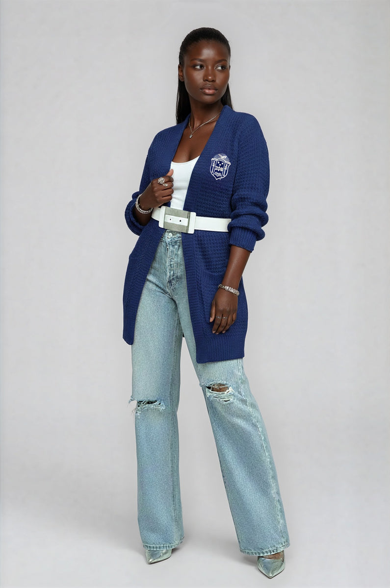 Mallorie Zeta Phi Beta 1920 Royal Blue Cardigan with Shield Patch