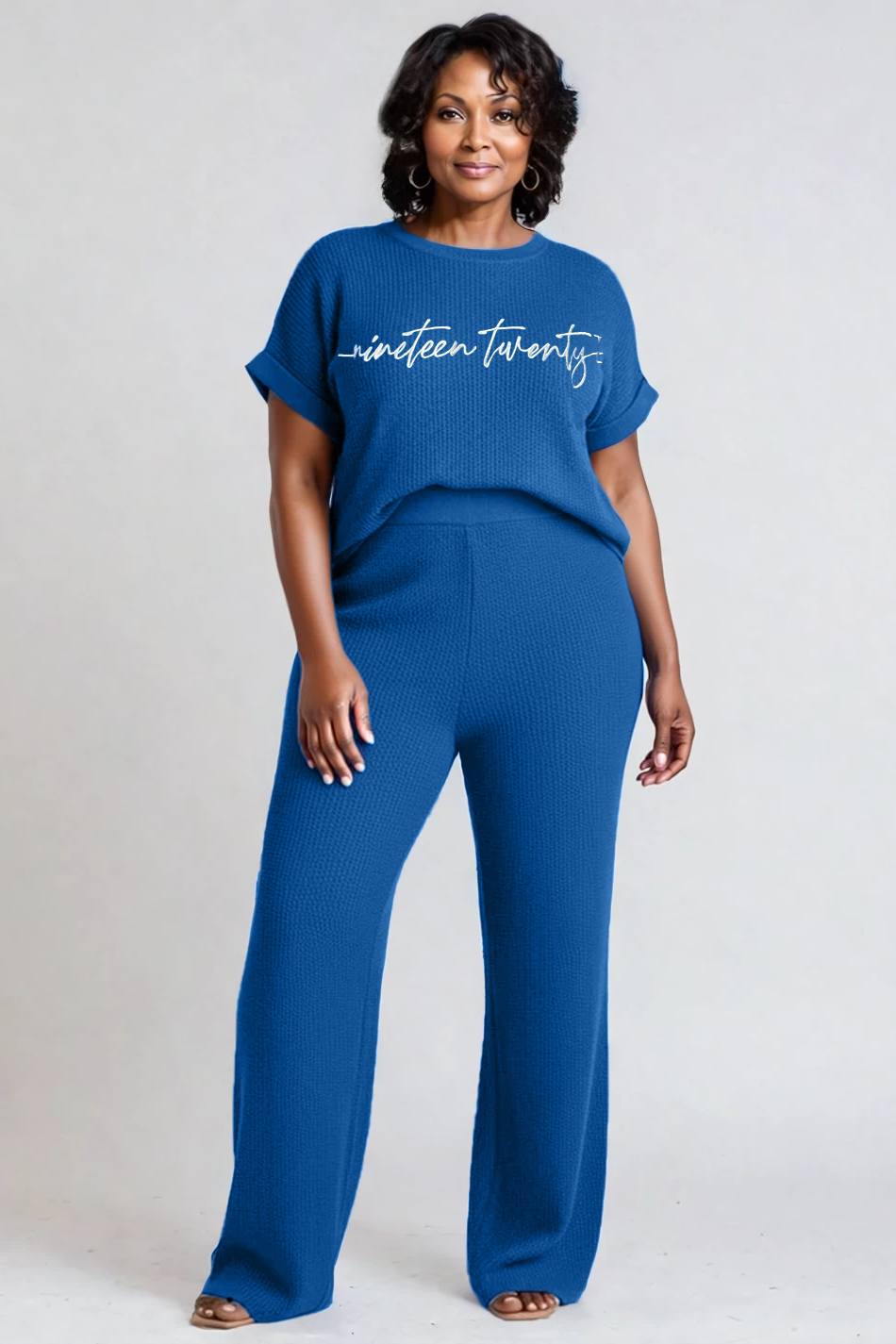 Zeta Sweater Pants Set – Blue, Sweater-Knit, Wide-Leg, – Madam37