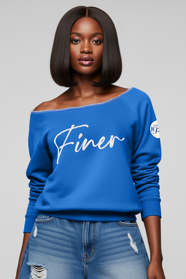 Royal Blue Off-the-Shoulder Sweatshirt – Finer, Zeta, Unisex Fit